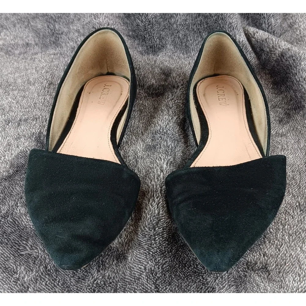 J. Crew Black Suede Pointed Toe DOrsay‎ Flats Women Shoes